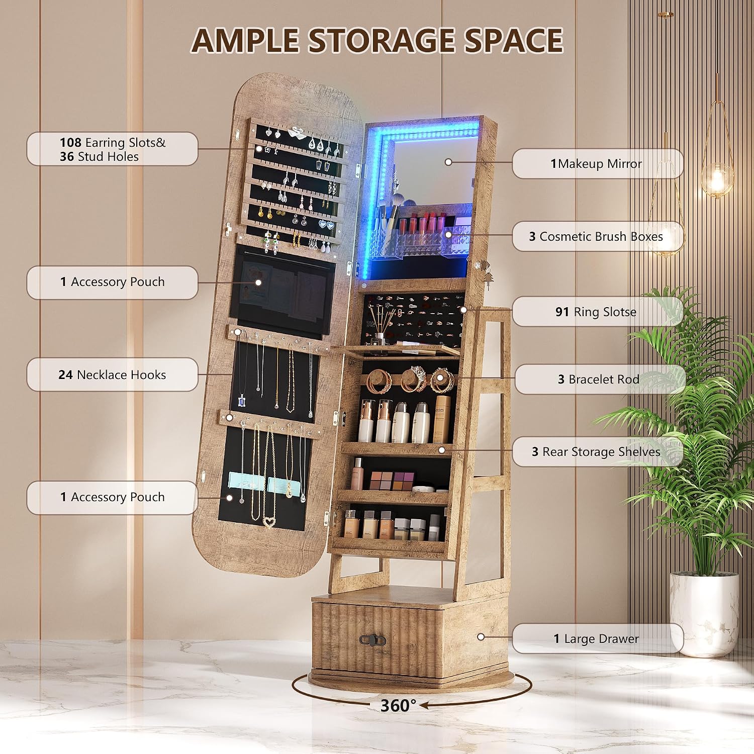 Organizador de Joyas Giratorio - Full Length Mirror Jewelry Armoire reseña y precio