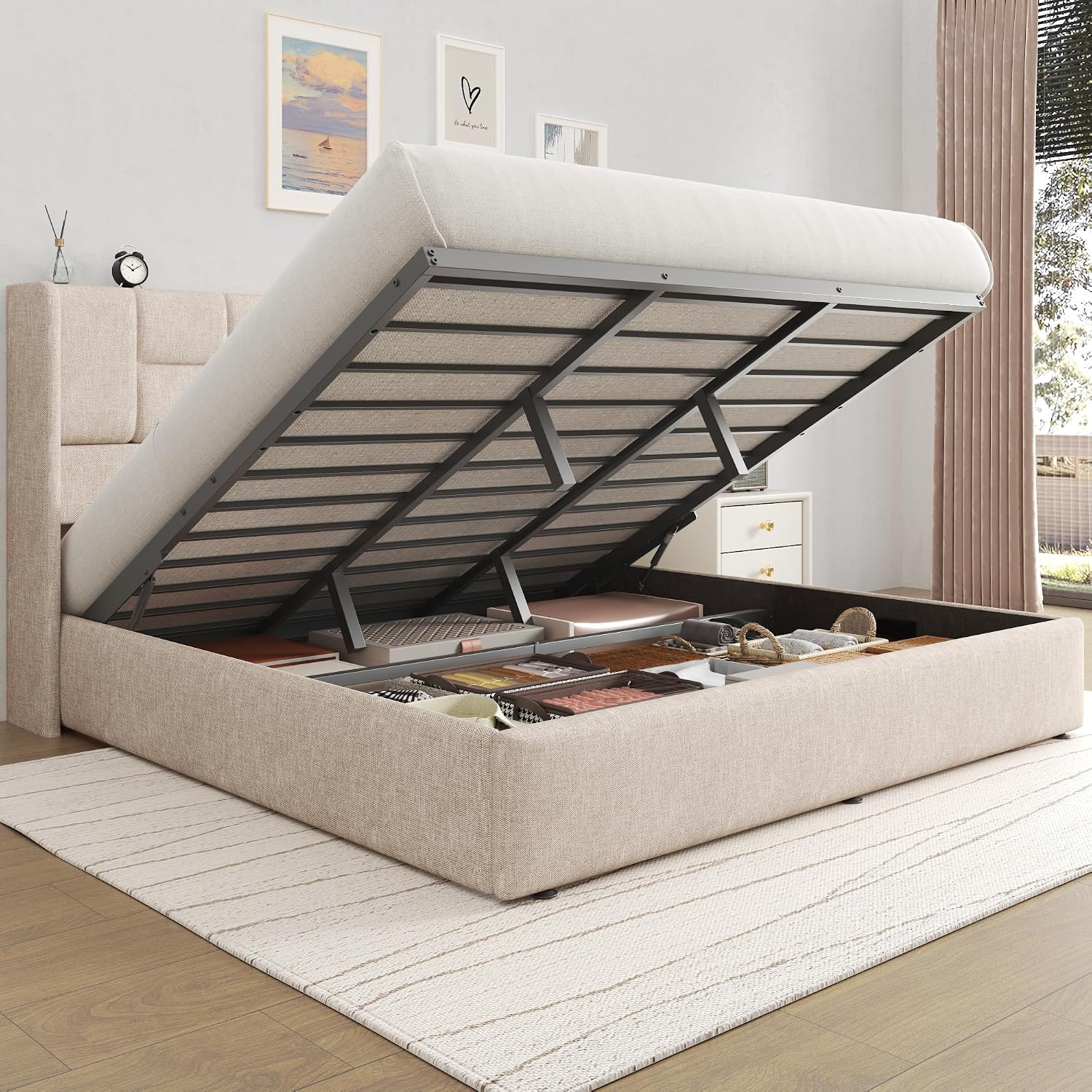 Base de Cama King Size Tapizad - Gas Lift Storage Bed Hydraulic reseña y precio