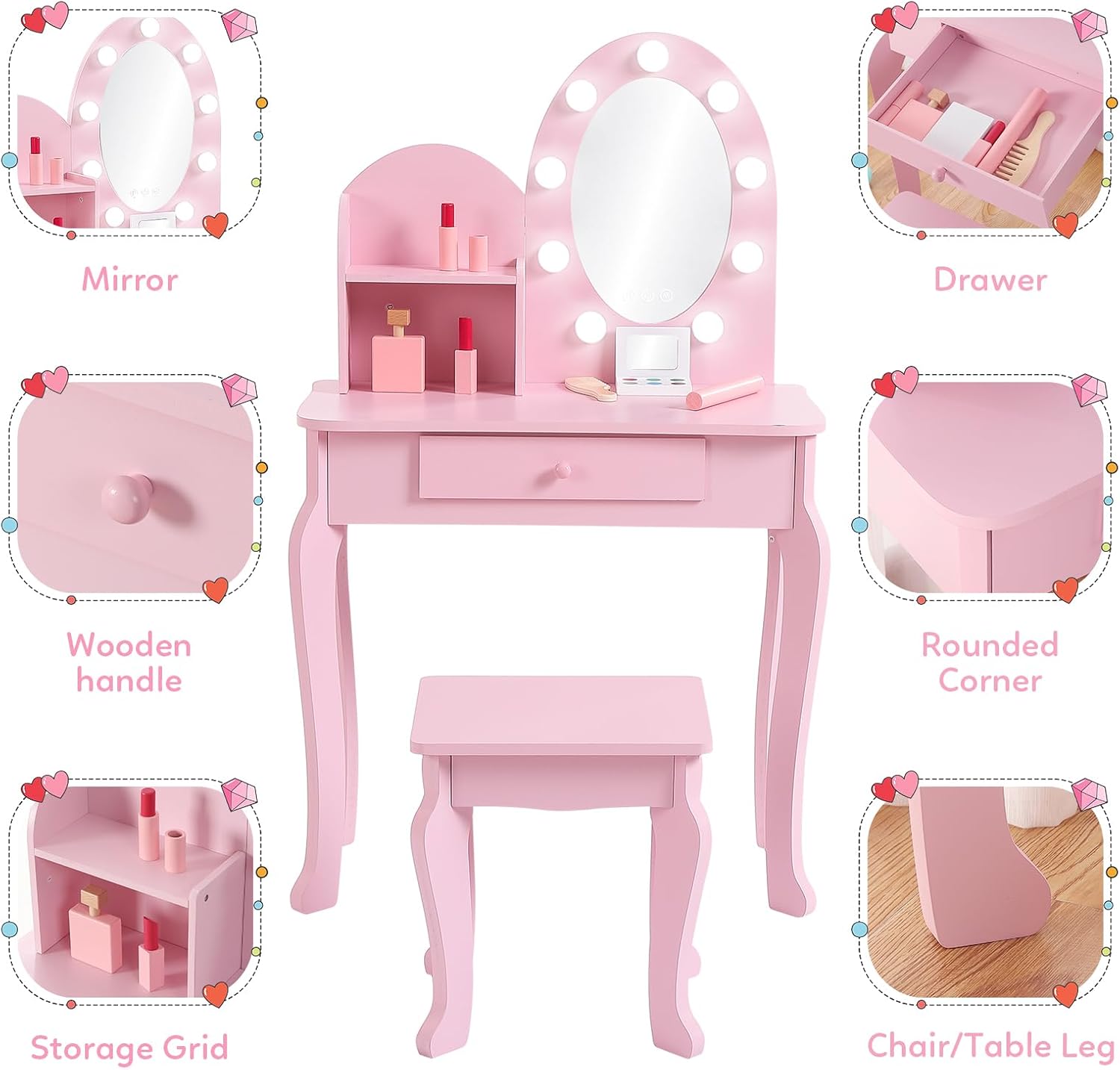 Set de tocador infantil con es - Dressing Table Vanity With Lighted Mirror reseña y precio