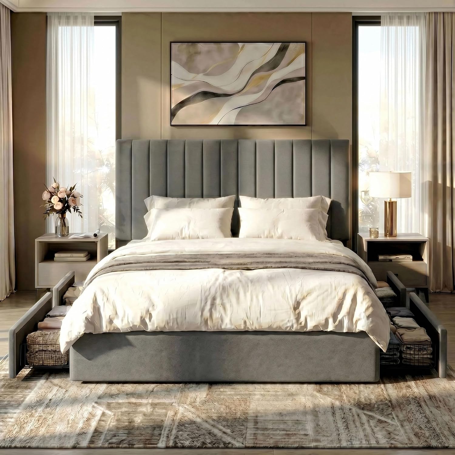 Estructura de cama tipo plataf - King Size Bed Frame With Storage Drawers reseña y precio