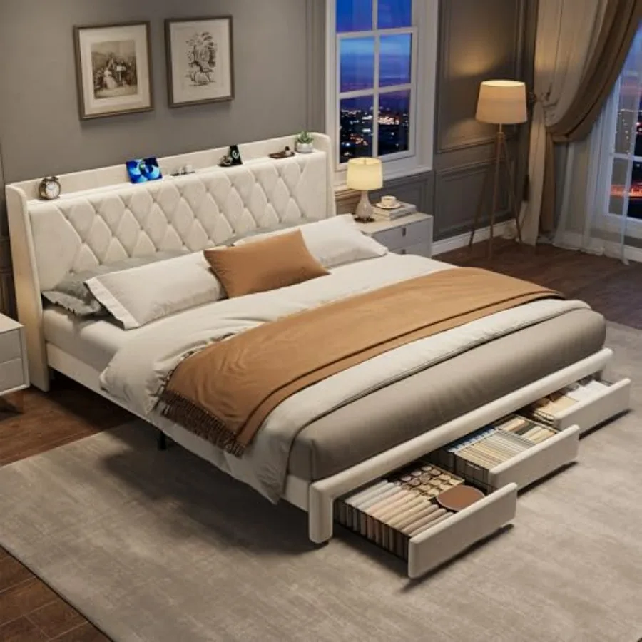 Estructura de cama con platafo - King Size Bed Frame With Storage Drawers reseña y precio