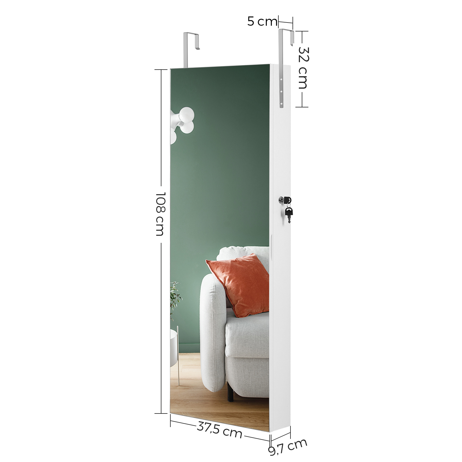 Armario para Joyas Blanco con  - Full Length Mirror Jewelry Armoire reseña y precio