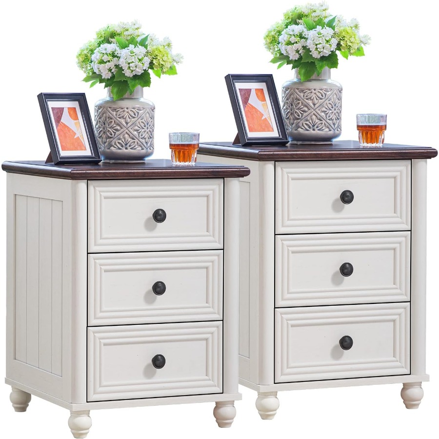 18. Juego de mesitas de noche, - Solid Wood Nightstand 2 Drawers reseña y precio