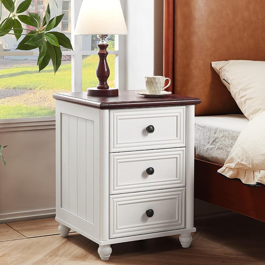 18. Juego de mesitas de noche, - Solid Wood Nightstand 2 Drawers reseña y precio