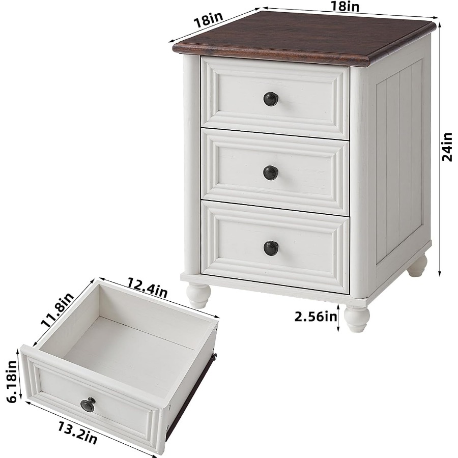 18. Juego de mesitas de noche, - Solid Wood Nightstand 2 Drawers reseña y precio