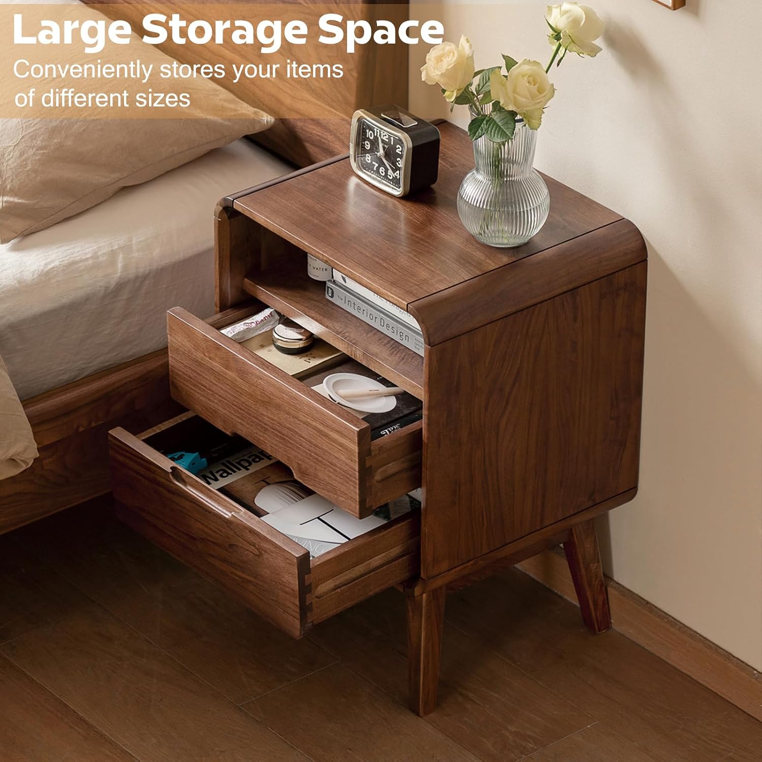 Juego de 2 mesitas de noche de - Solid Wood Nightstand 2 Drawers reseña y precio