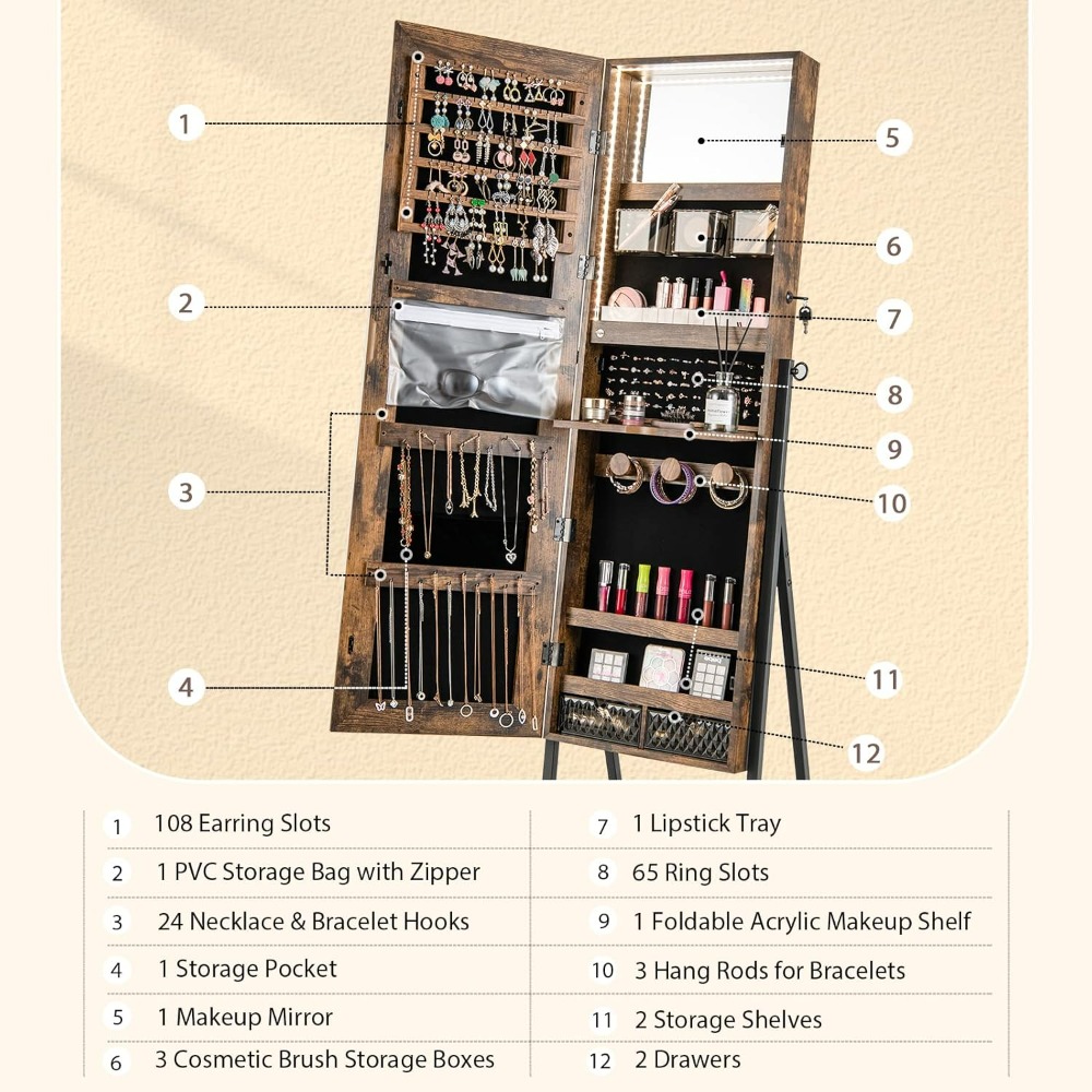 CHARMAID Armario de Joyería co - Full Length Mirror Jewelry Armoire reseña y precio